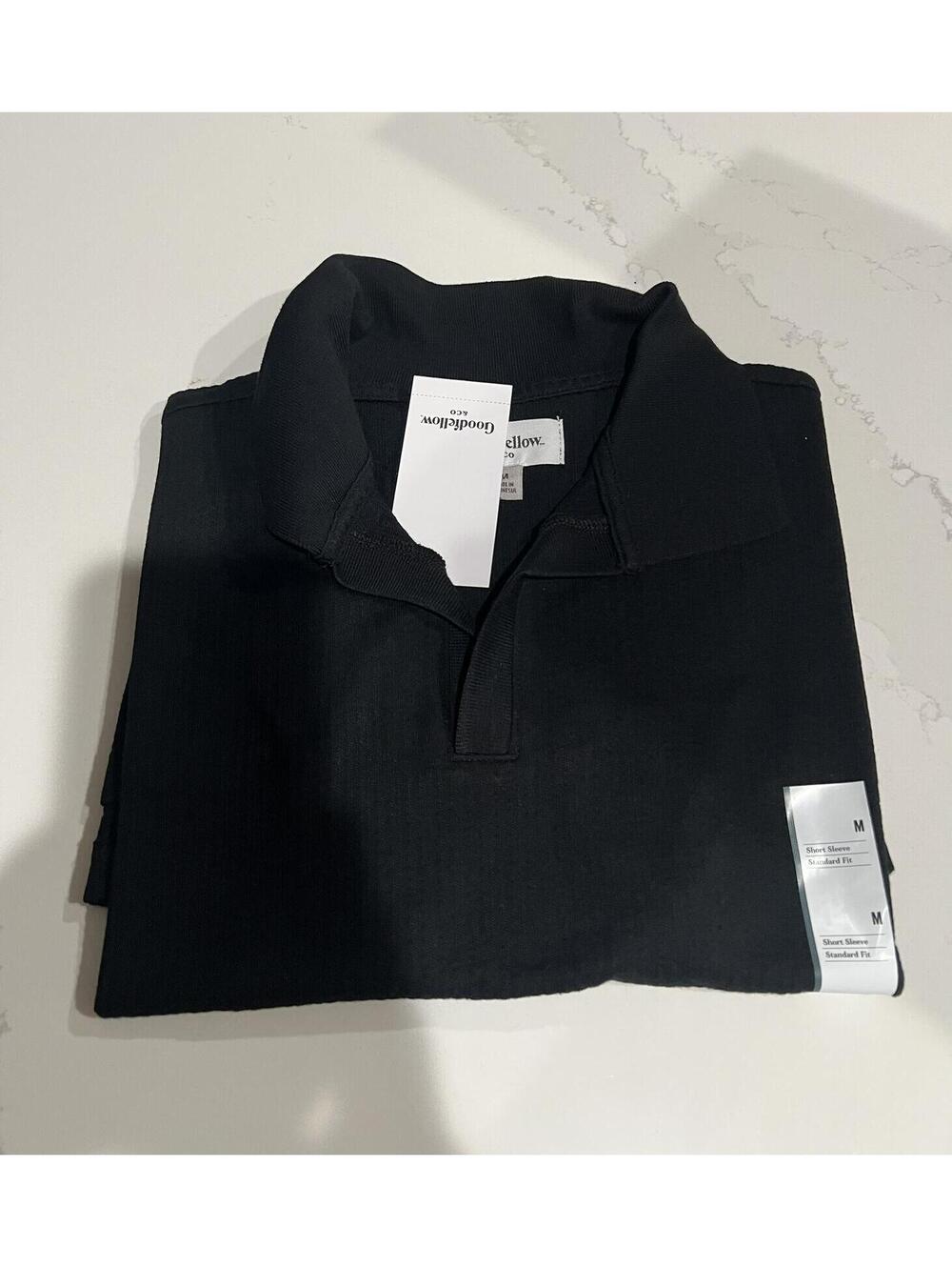 Goodfellow Mens Black Textured Short Sleeve Johnny Collar Polo Shirt Size M
